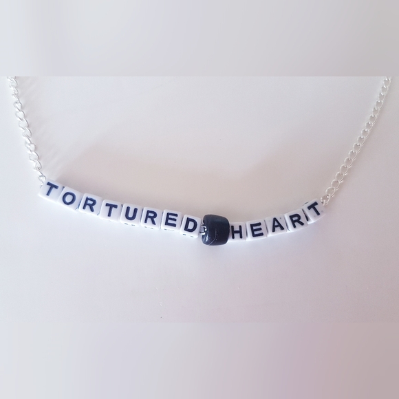Tortured Heart Necklace Hand Crafted Black and White - Picture 5 of 14